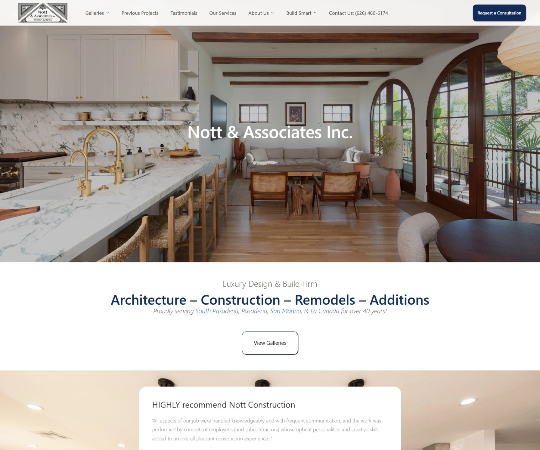 Screenshot of a Pasadena contractor's custom website design.